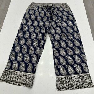 Navy Paisley Straight Leg Pants